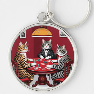 Tabby Cats Playing Poker Keychain