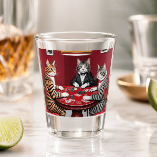 Tabby Cats Playing Poker Shot Glass
