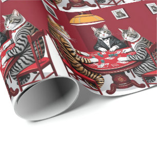 Tabby Cats Playing Poker Wrapping Paper