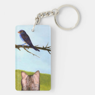 Tabby Cats Talk to Birds Keychain
