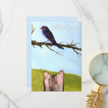 Tabby Cats Talk to Birds Thank You Card