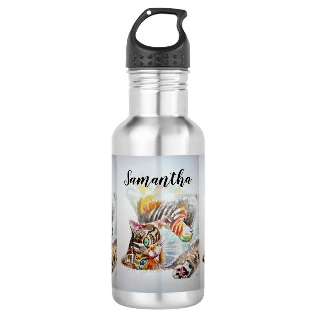 Tabby Chat Aquarelle Art Chat Chats Bouteille d'ea (Devant)