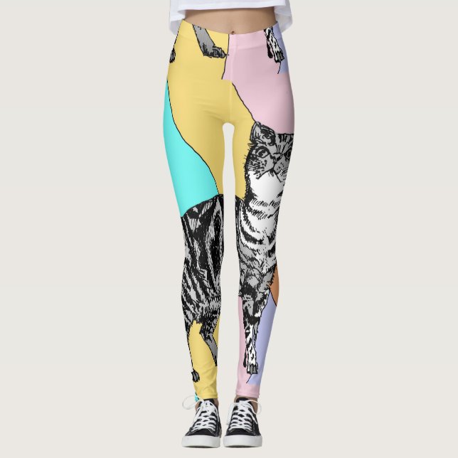 Tabby Chat Cool Animal Pestel Harlequin Leggings (Devant)