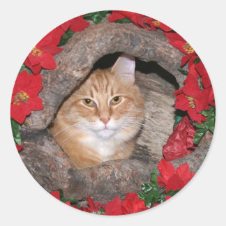 Tabby Christmas Classic Round Sticker