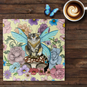 Tabby Fairy Cat Mushroom Floral Jigsaw Puzzle