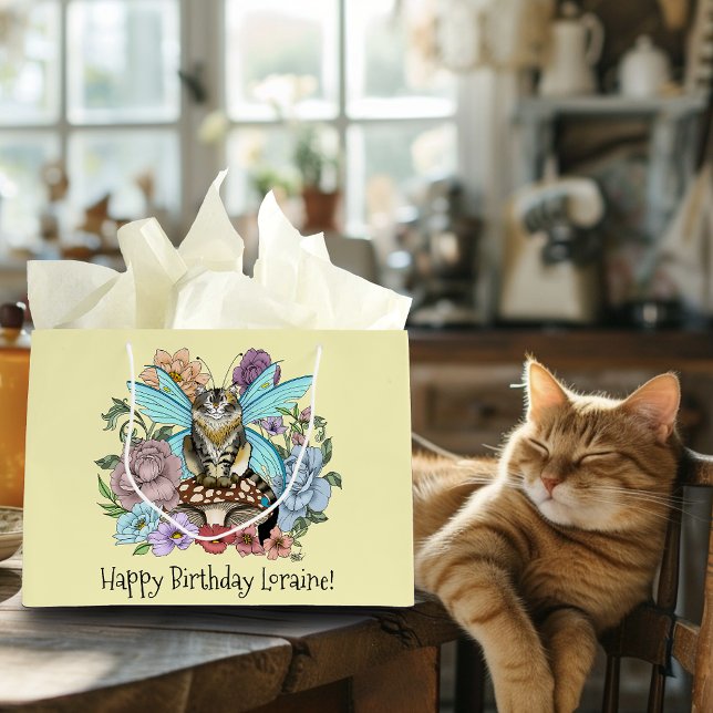 Tabby Fairy Cat Mushroom Floral Large Gift Bag (Creator Uploaded)