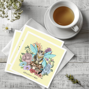 Tabby Fairy Cat Mushroom Floral Napkin