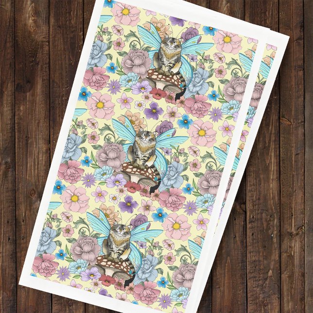 Tabby Fairy Cat mushroom Floral Napkin (Creator Uploaded)