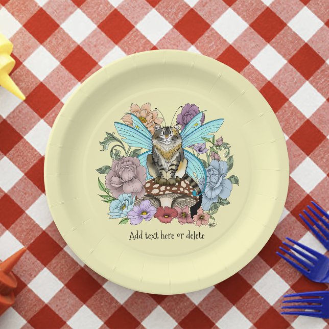 Tabby Fairy Cat Mushroom Floral Paper Plate (Creator Uploaded)