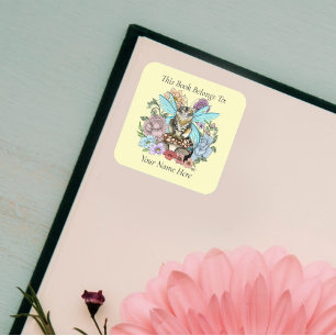 Tabby Fairy Cat Mushroom Floral Square Sticker