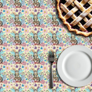 Tabby Fairy Cat Mushroom Floral Tablecloth
