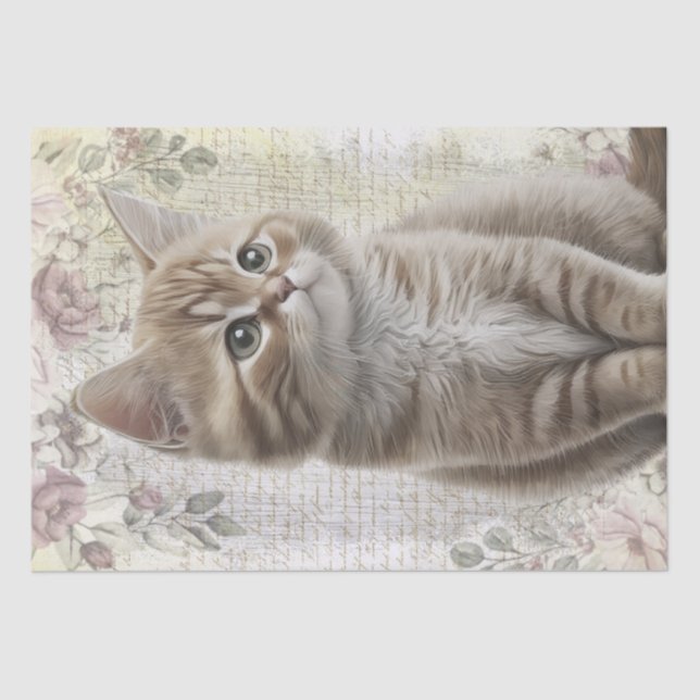 Tabby Floral Cat Kitten Tissue Paper (Front)