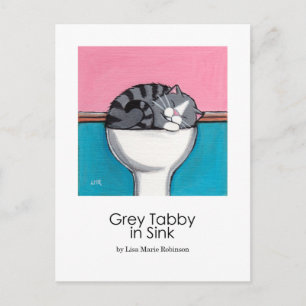 Tabby gris dans l'évier   Carte postale Whimsical 