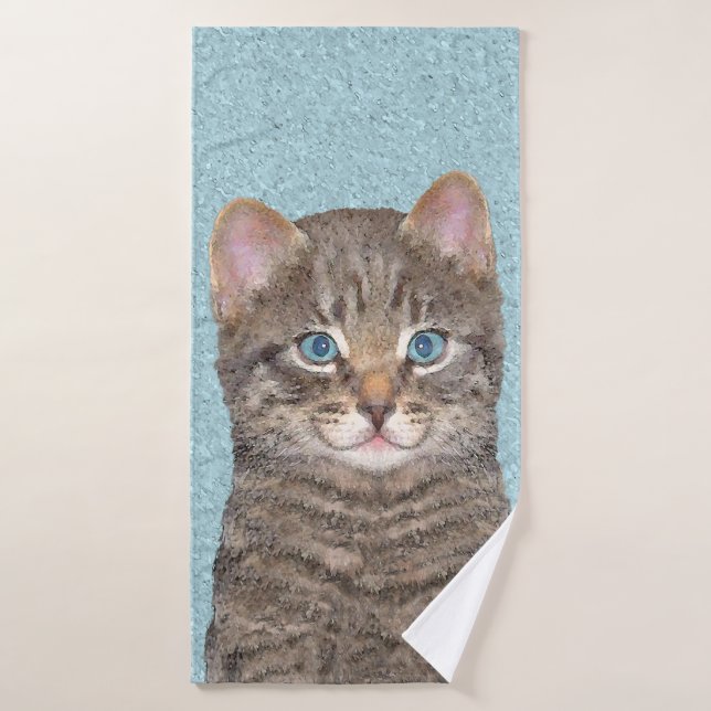 Tabby Gris Peinture Chat - Cute Original Art Chat (Serviette de bain)