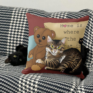 Tabby Home Burgundy Cat Throw Pillow