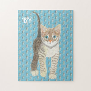 Tabby Kitten 11 x 14 Blue Jigsaw Puzzle
