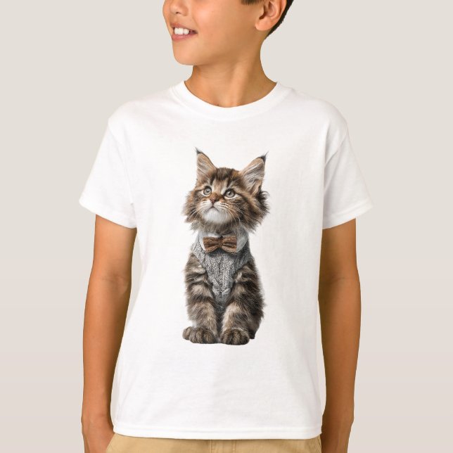 Tabby Kitten Bow Tie Kids T-Shirt (Front)