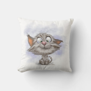 Tabby Kitten Cartoon Throw Pillow