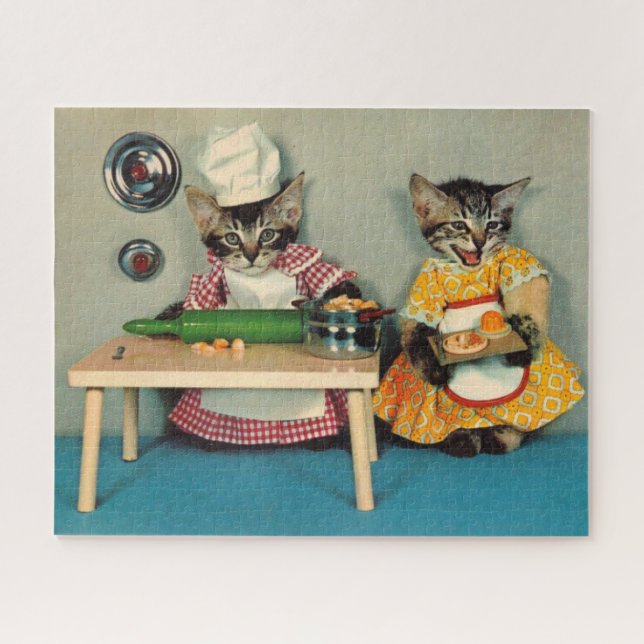 tabby kitten chef and tabby kitten assistant jigsaw puzzle (Horizontal)