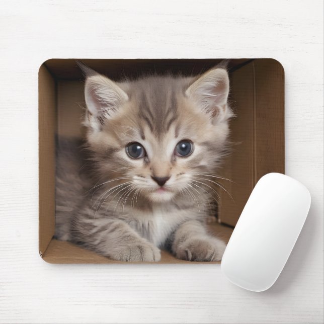 Tabby Kitten In Cardboard Box Mouse Pad (With Mouse)