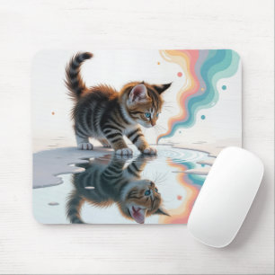 Tabby Kitten Reflection In a Puddle Mouse Pad