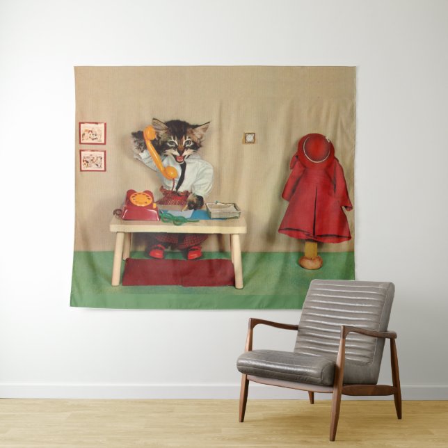 tabby kitten secretary tapestry (In Situ (Horizontal))