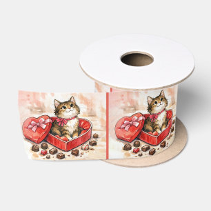 Tabby Kitten Sitting in a Candy Box Satin Ribbon