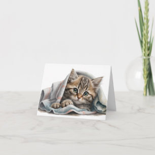 Tabby Kitten Under a Blanket Note Card