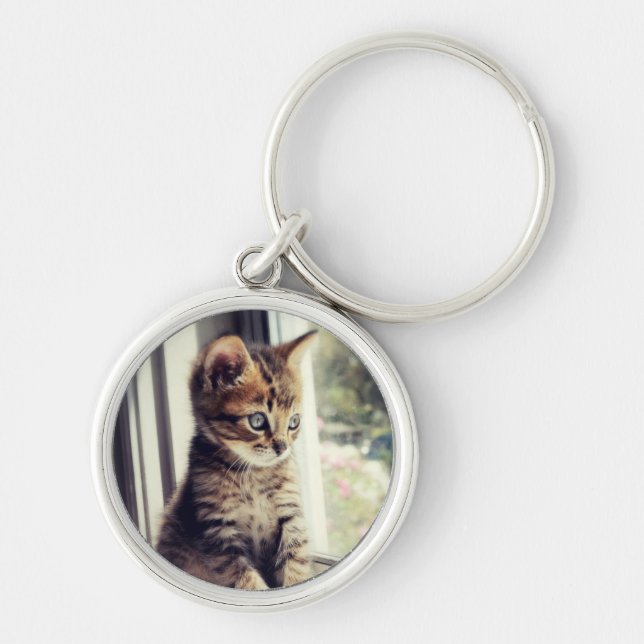 Tabby Kitten Watching Keychain (Front)