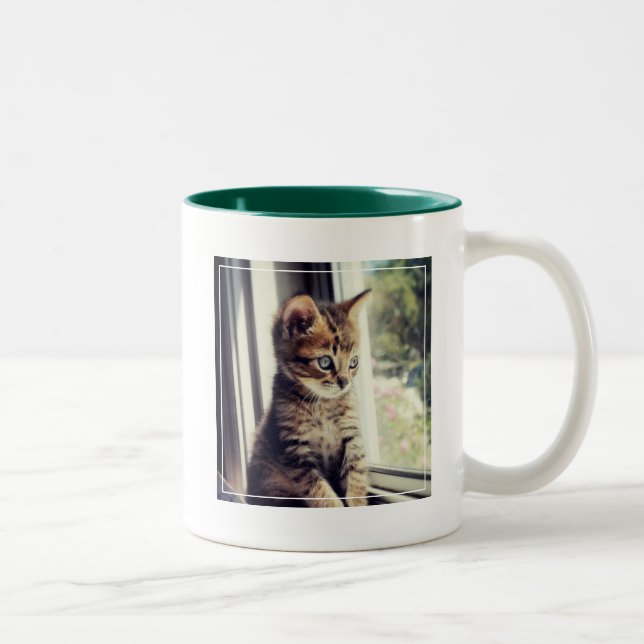 Tabby Kitten Watching Two-Tone Coffee Mug (Right)