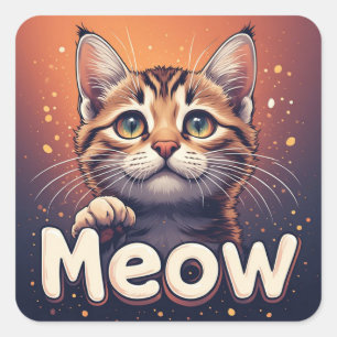 Tabby Kitten With Big Eyes And Meow Quote Cute 🐱 Square Sticker