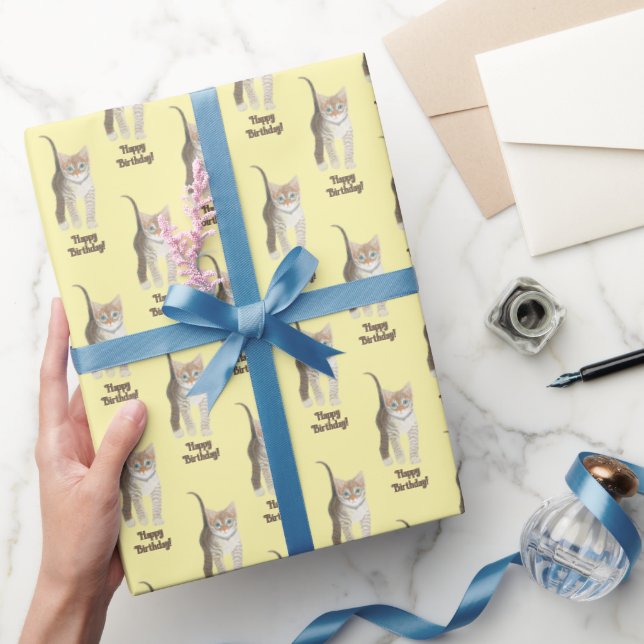 Tabby Kitten With Customizable Text Wrapping Paper (Gifting)