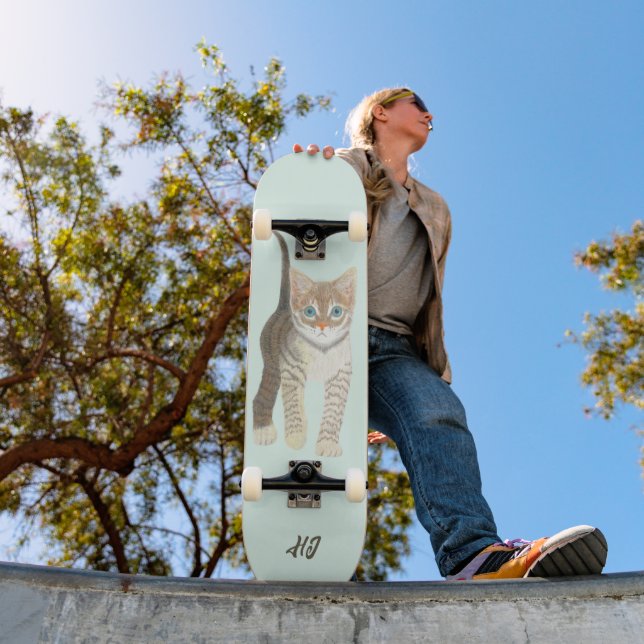Tabby Kitten With Text Skateboard (Outdoor 1)