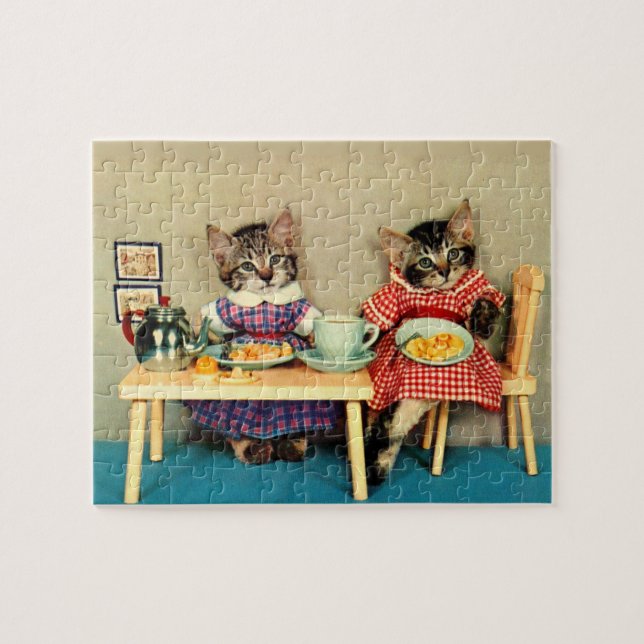 tabby kittens breakfast jigsaw puzzle (Horizontal)