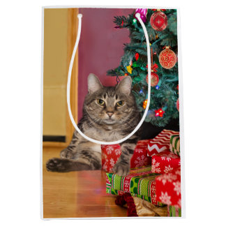 Tabby kitty cat Christmas Medium Gift Bag