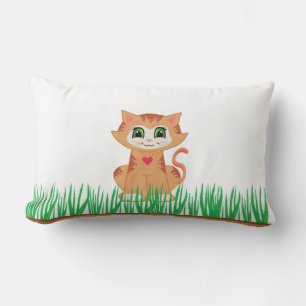 Tabby Kitty Cat & Plant Lumbar Pillow