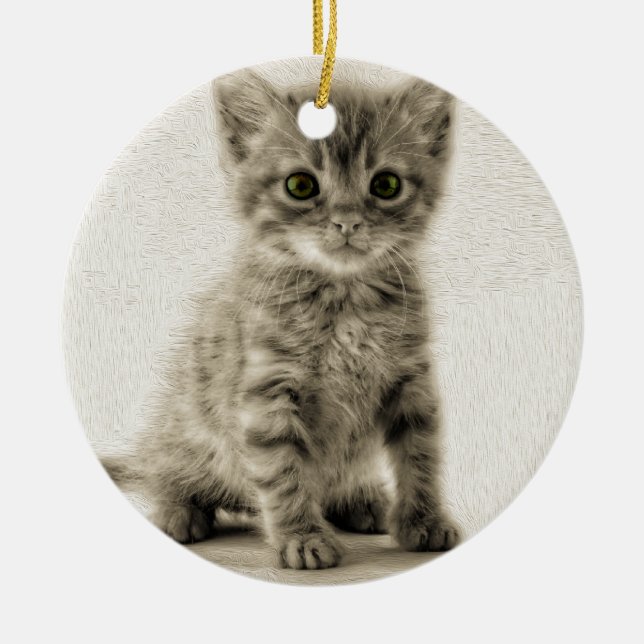 Tabby Kitty Ceramic Ornament (Front)