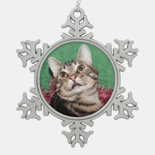 Tabby kitty face Christmas Snowflake Pewter Christmas Ornament