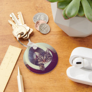 Tabby Kitty In Hut Close-Up Photograph Keychain