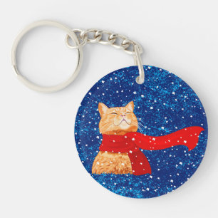 Tabby loves Snow Keychain
