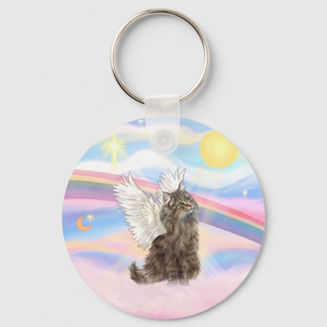 Tabby Norwegian Forest Cat  - Angel Keychain (Front)