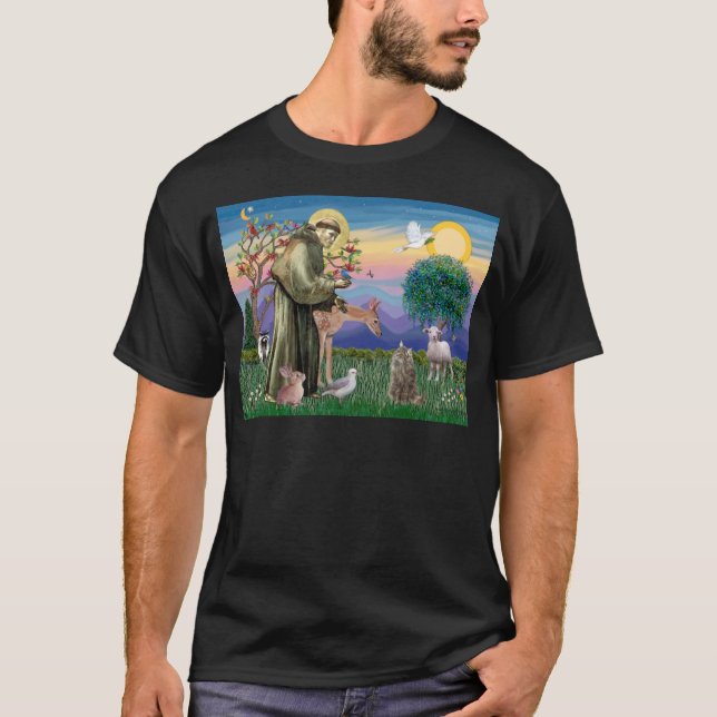 Tabby Norwegian Forest Cat - St Francis T-Shirt (Front)