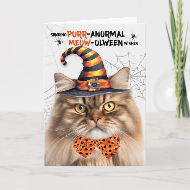 Tabby Persian Cat PURRanormal MEOWolween Holiday Card (Front)