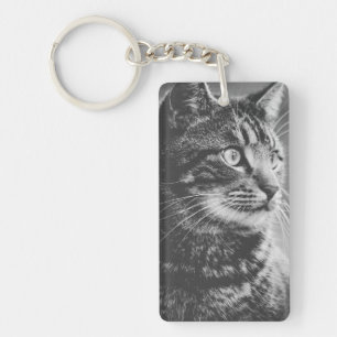 Tabby Profile   Big Eyes   Black and White Keychain