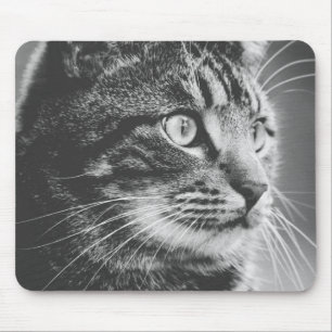 Tabby Profile   Big Eyes   Black and White Mouse Pad