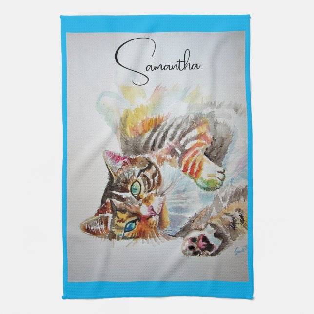 Tabby tabbies Cute Cat cats watercolor Tea Towel (Vertical)