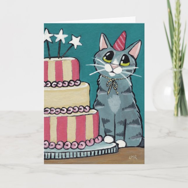 Tabby Tabby Chat et gâteau peinture Carte de voeux (Devant)