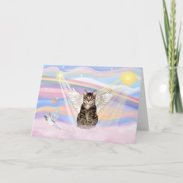 Tabby Tiger Cat Angel in Clouds Card (Front)