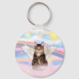 Tabby Tiger Cat Angel in Clouds Keychain