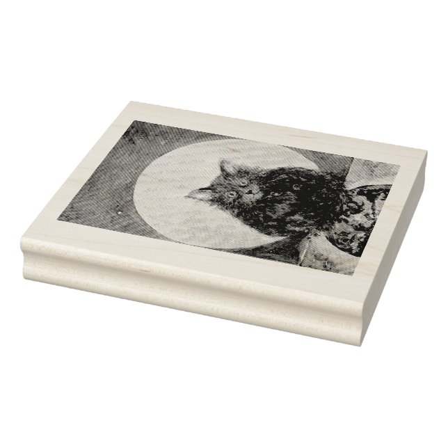 Tabby Tiger Cat Moon Night Earth Maureen Girard Rubber Stamp (Stamp)